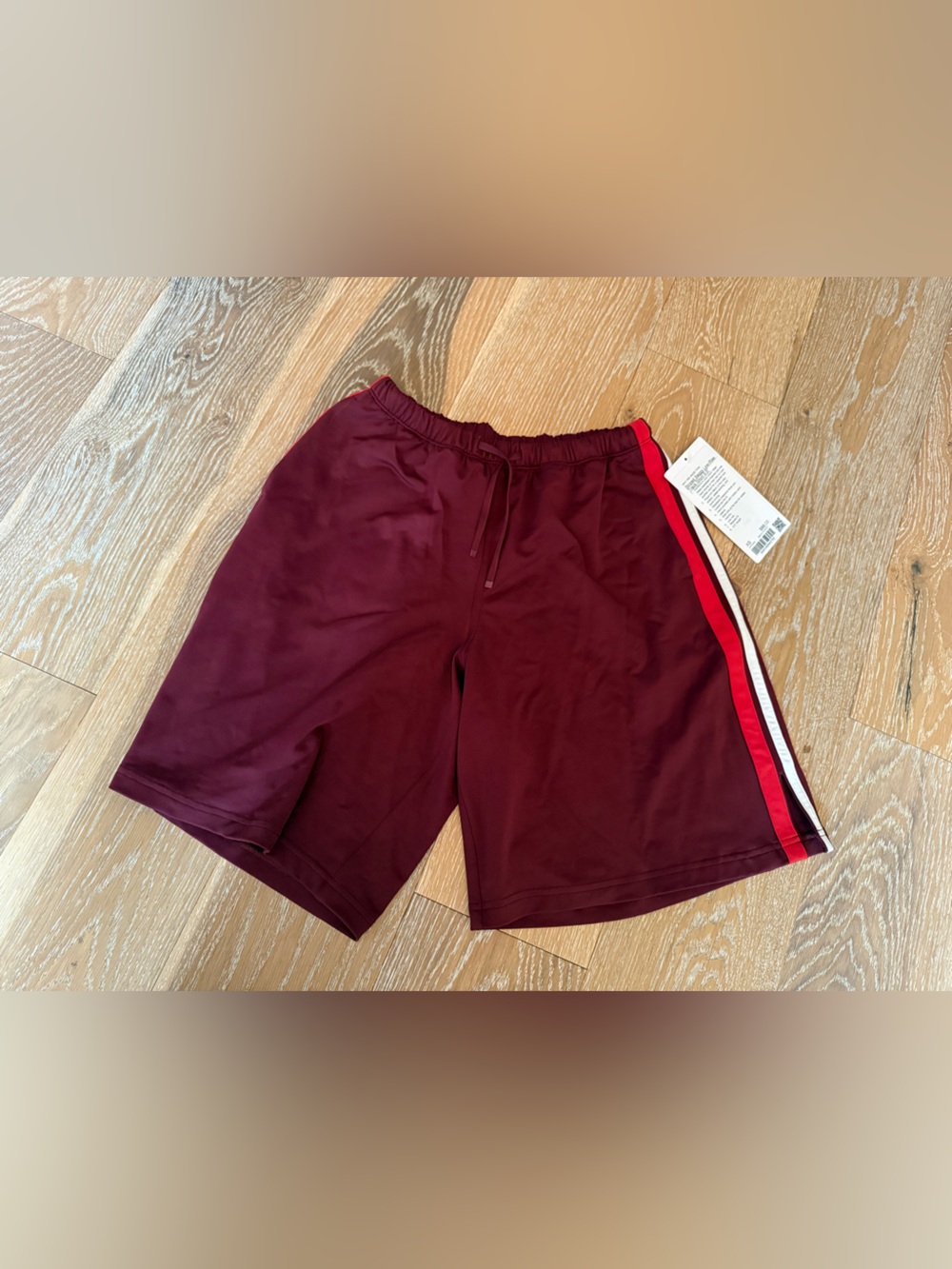 Lululemon Baggy Low Rise Track Shorts burgundy w/red & white side stripes NWT - Picture 4 of 12